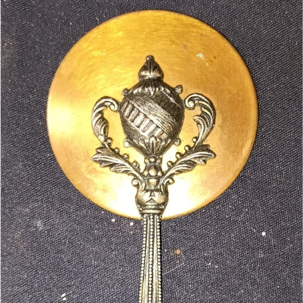 19th Century French Silver Plate & Brass Little Hand Held Mirror